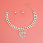 Silver Crystal 2 Row Heart Choker Set