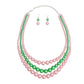 Pearl Necklace Pink Green 3 Strand for Women