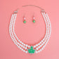 Pearl Necklace Green Tea Rose AKA Set for Women