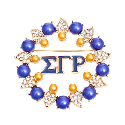 Brooch Blue Gold Sigma Pearl Pin for Women