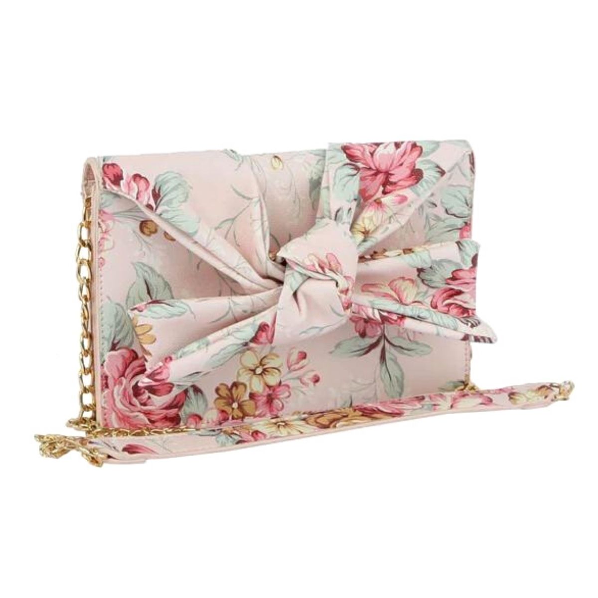 Blush Floral Knotted Clutch Shoulder Bag