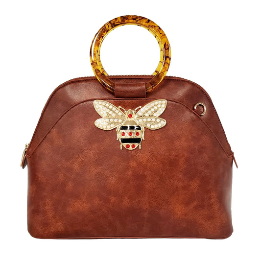 Brown Designer Bangle Handle Handbag
