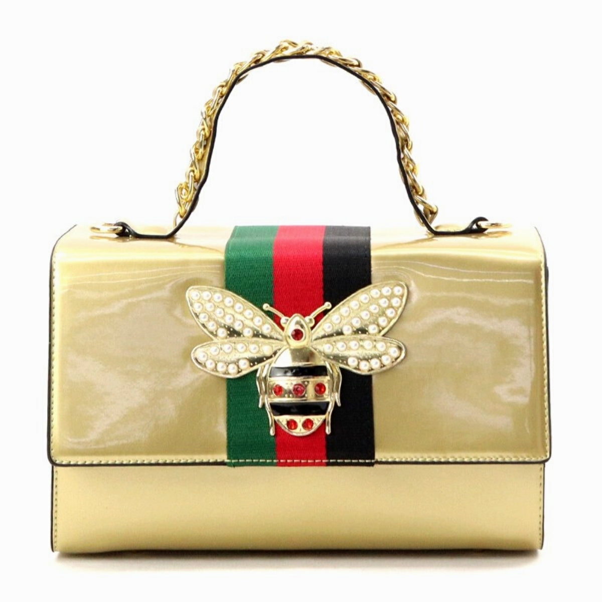 Gold Patent Leather Designer Satchel Set