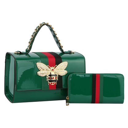 Green Patent Leather Designer Satchel Set