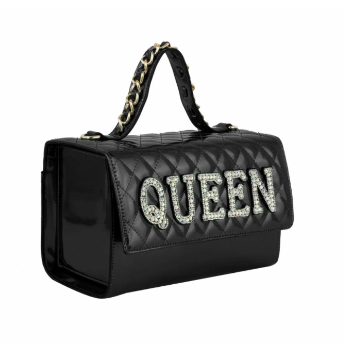 Shiny Black Quilted Queen Satchel Set
