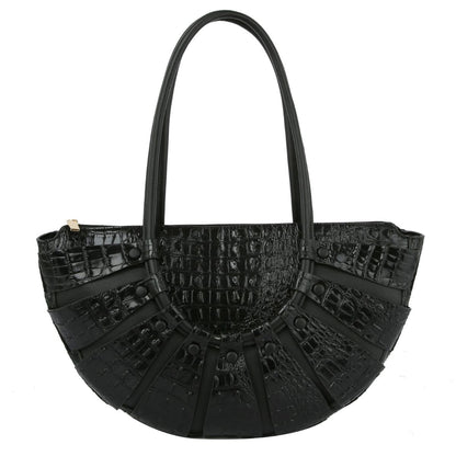 Black Croc Half Moon Tote Handbag