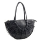 Black Croc Half Moon Tote Handbag