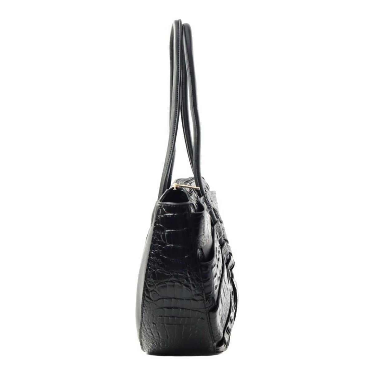 Black Croc Half Moon Tote Handbag