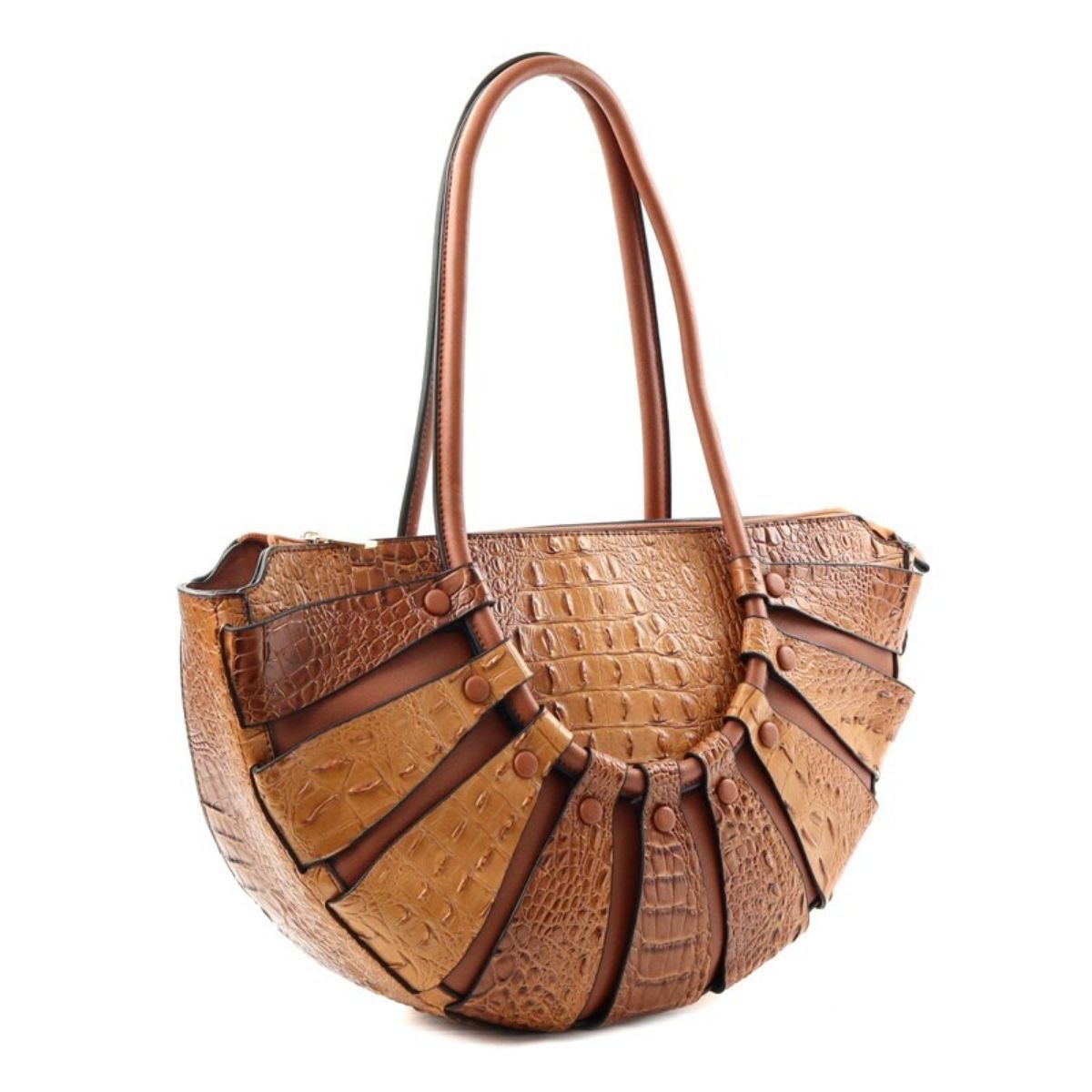 Brown Croc Half Moon Tote Handbag