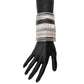 Silver Cuff with Variety of Chain Links Rhinestones and Black Vegan Leather