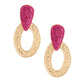 Fuchsia Gold Oval Drop Earrings