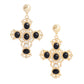 Gold Black Fancy Cross Earrings