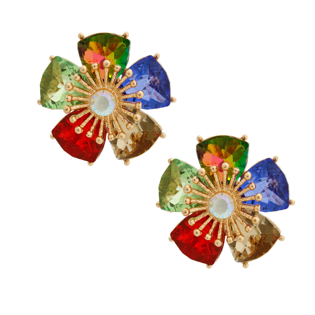 Multi Color Crystal Flower Clip Ons
