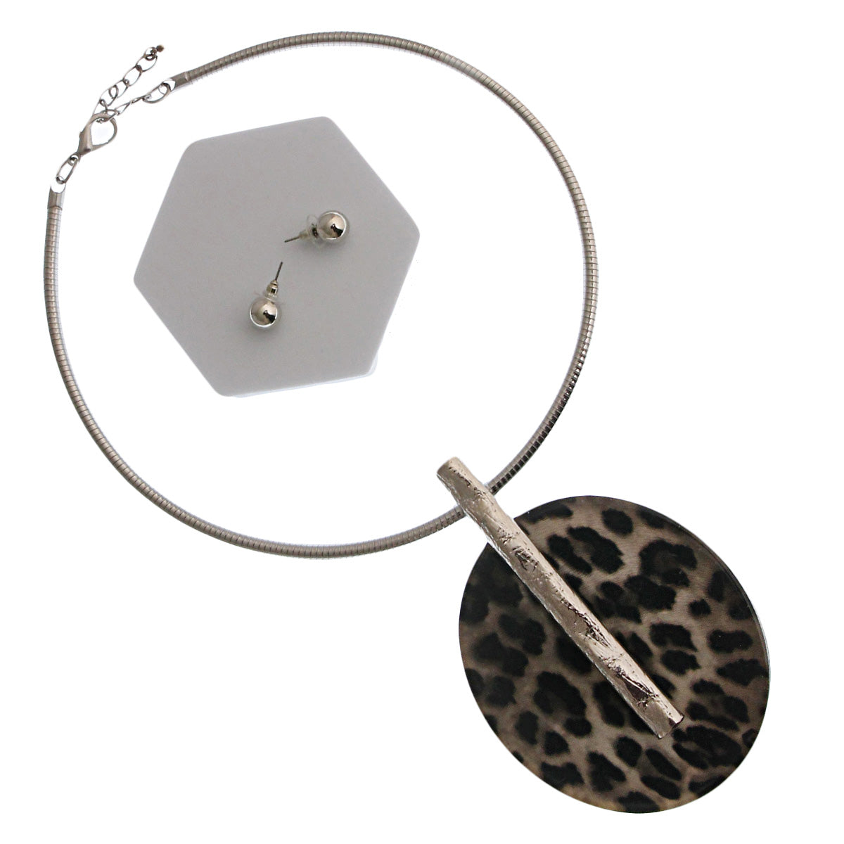 Silver XLarge Leopard Pendant Set