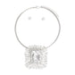 Silver Rectangle Crystal Pendant Set