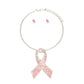 Silver Pink Stone Cancer Ribbon Pendant Collar
