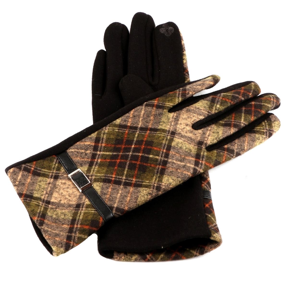 Green Plaid Touch Screen Gloves