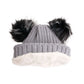 Gray Blue Knit Double Pom Pom Hat