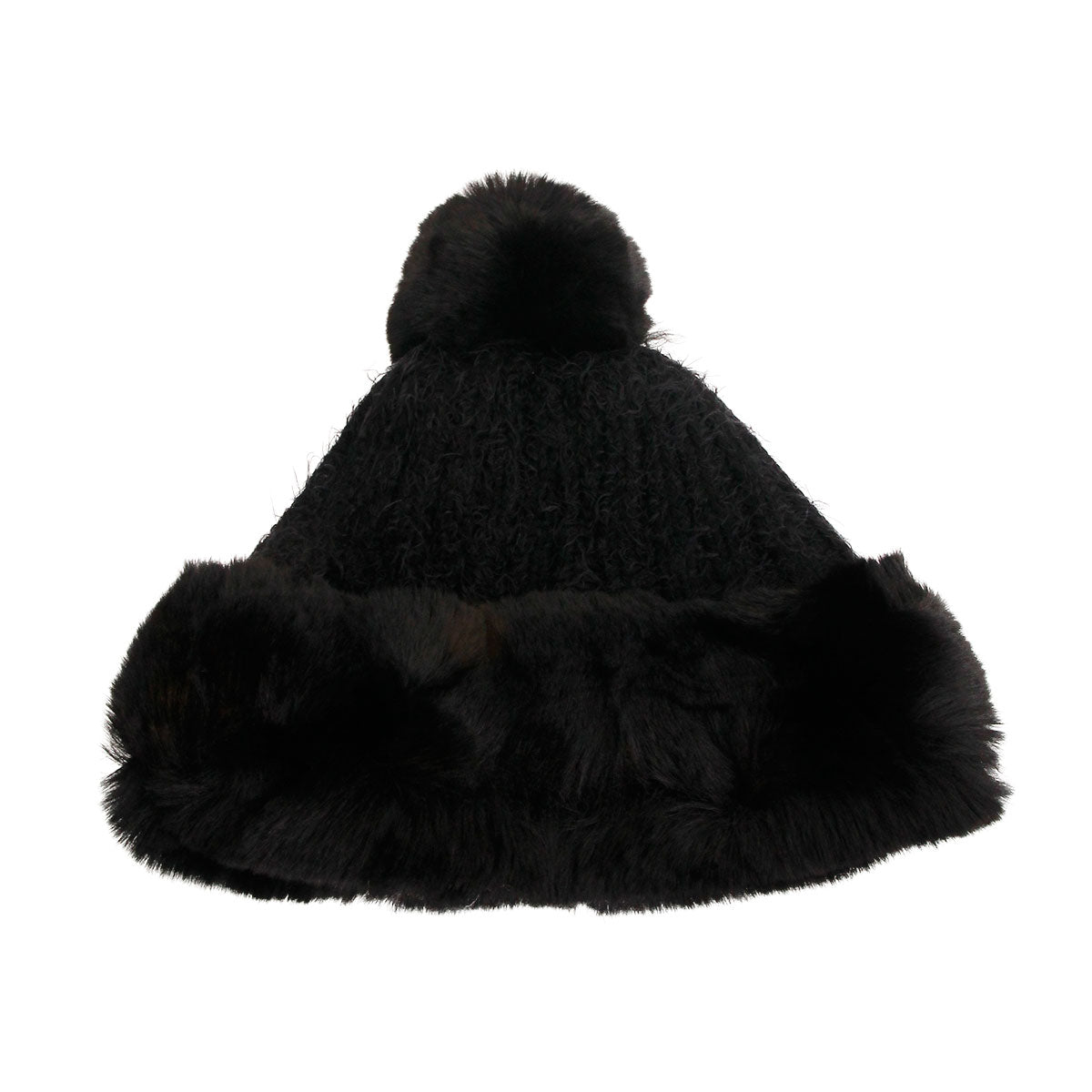 Black Knit Fur Pom Pom Hat