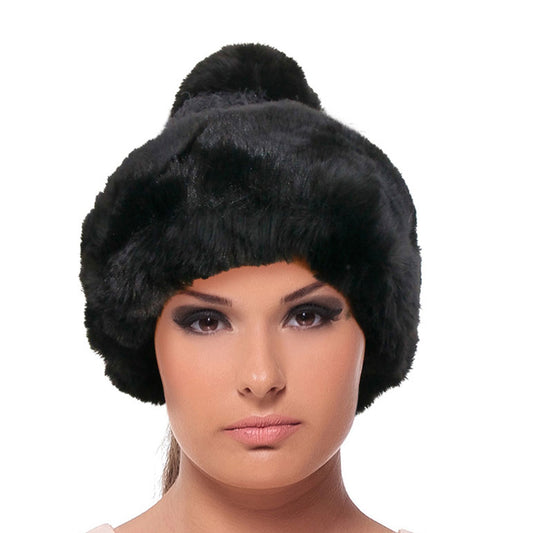 Black Knit Fur Pom Pom Hat