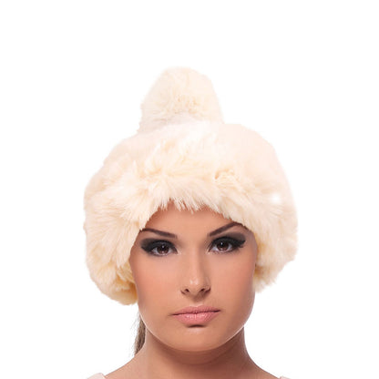 Cream Knit Fur Pom Pom Hat
