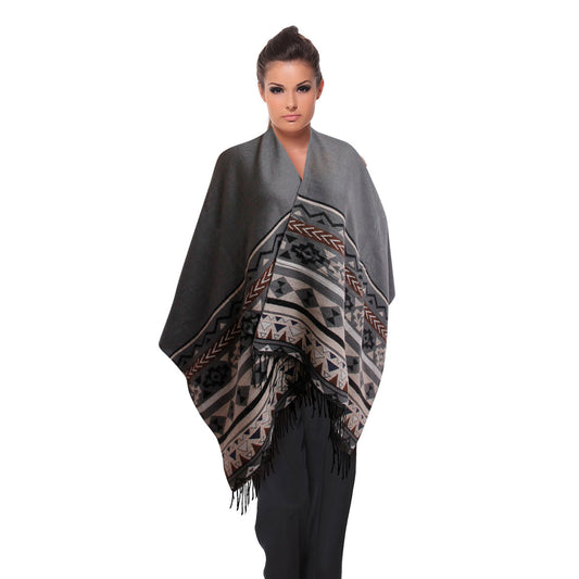 Teal Gray Aztec Print Shawl Scarf