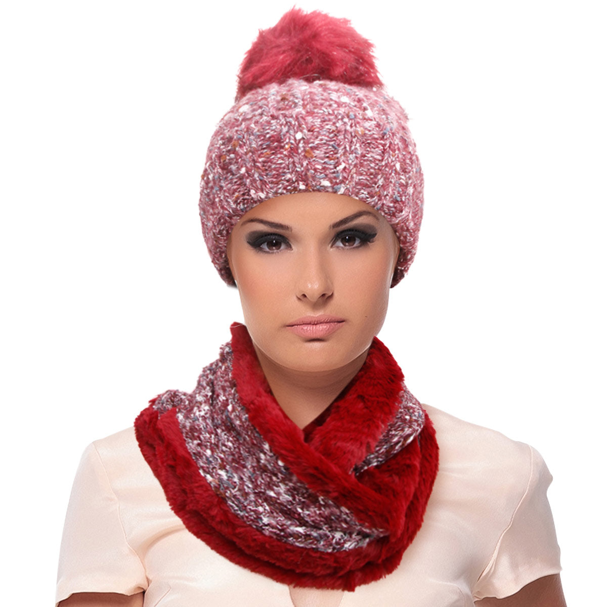 Burgundy Cable Knit Scarf and Hat Set