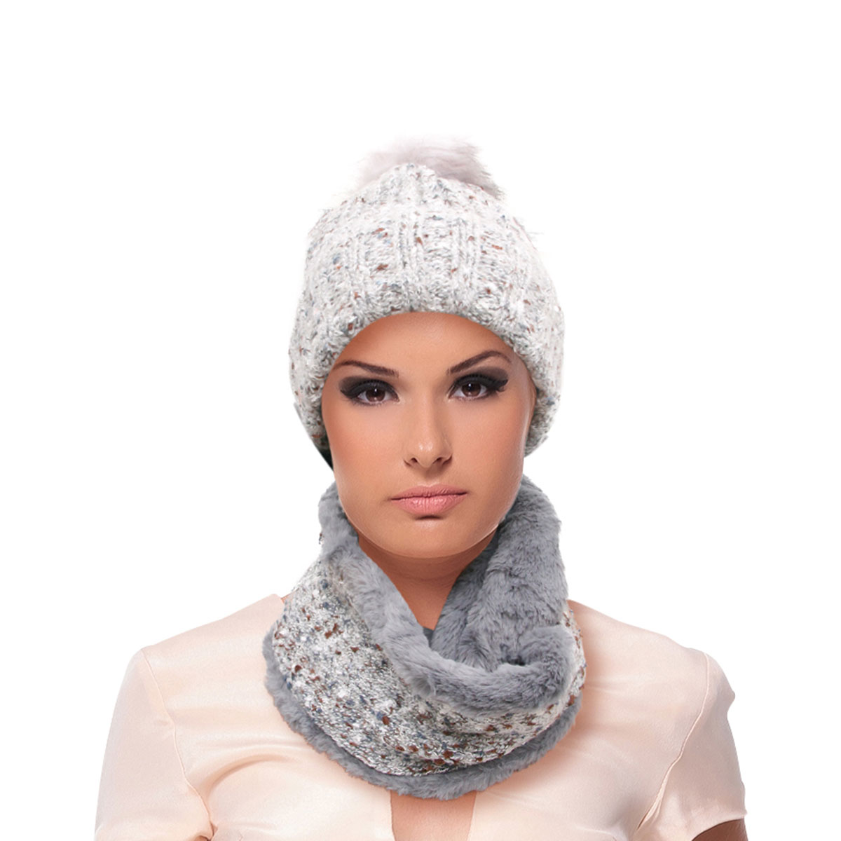 Gray Cable Knit Scarf and Hat Set