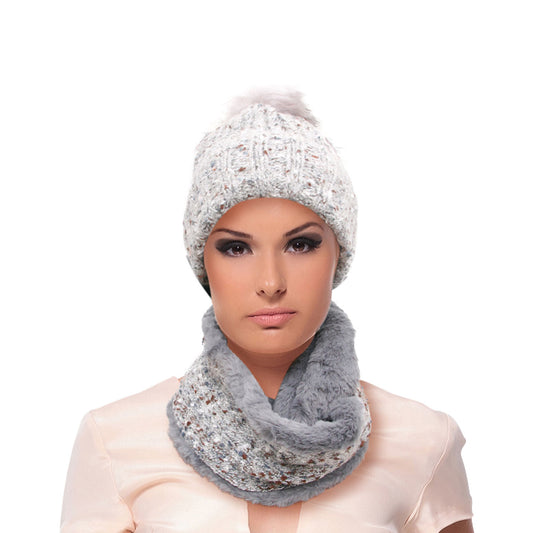 Gray Cable Knit Scarf and Hat Set