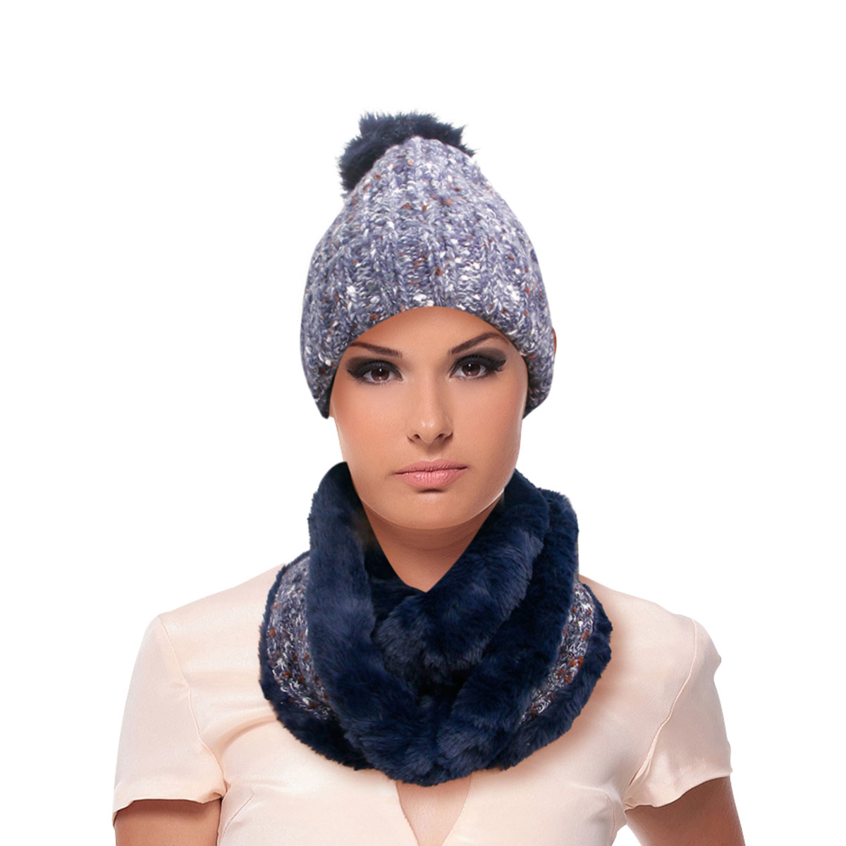 Navy Cable Knit Scarf and Hat Set