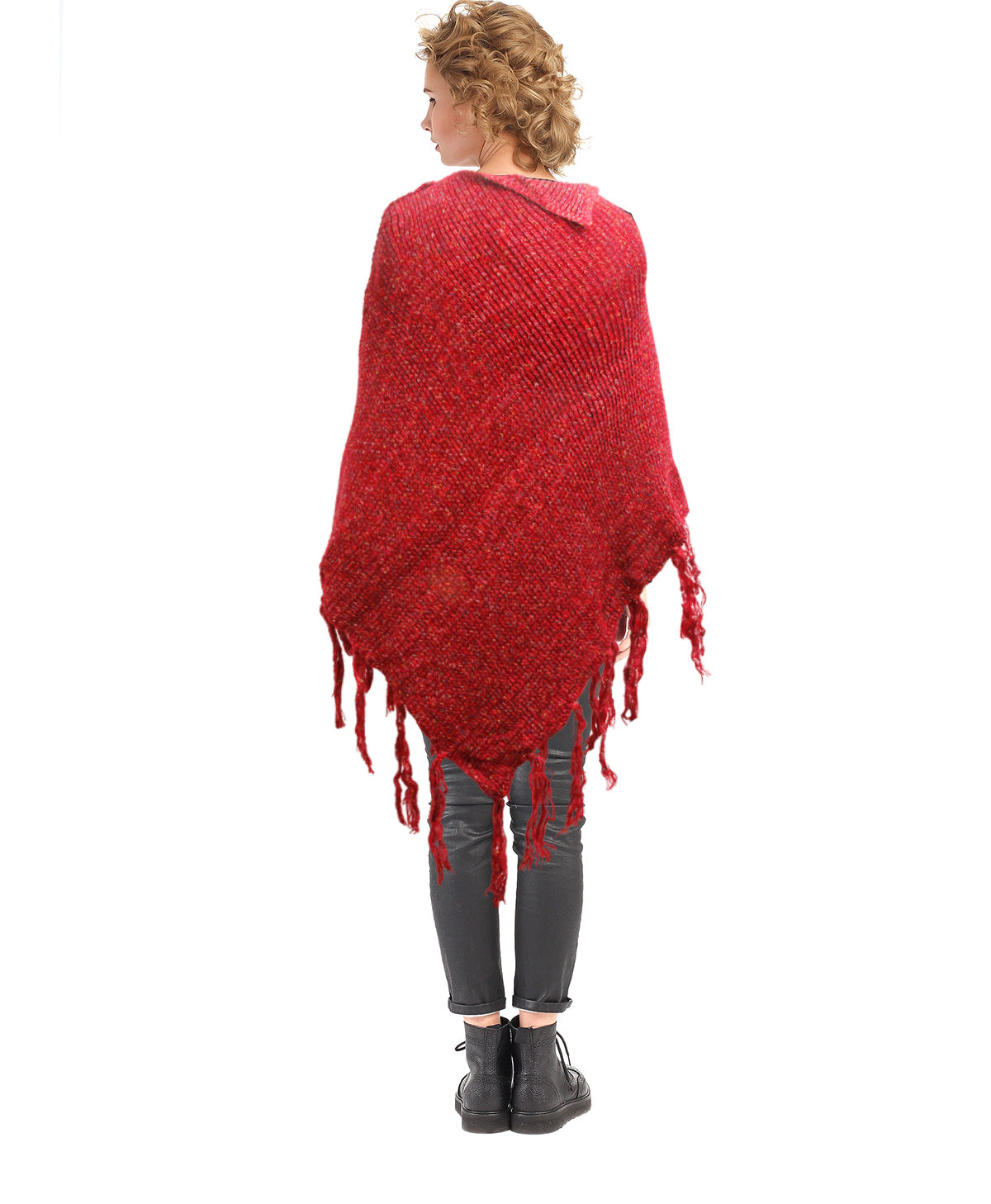 Burgundy Knit Button Poncho