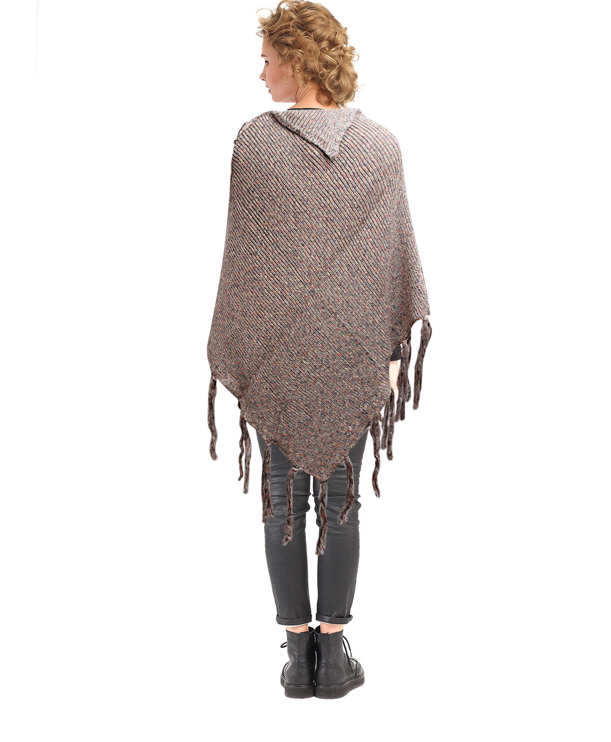 Gray Knit Button Poncho