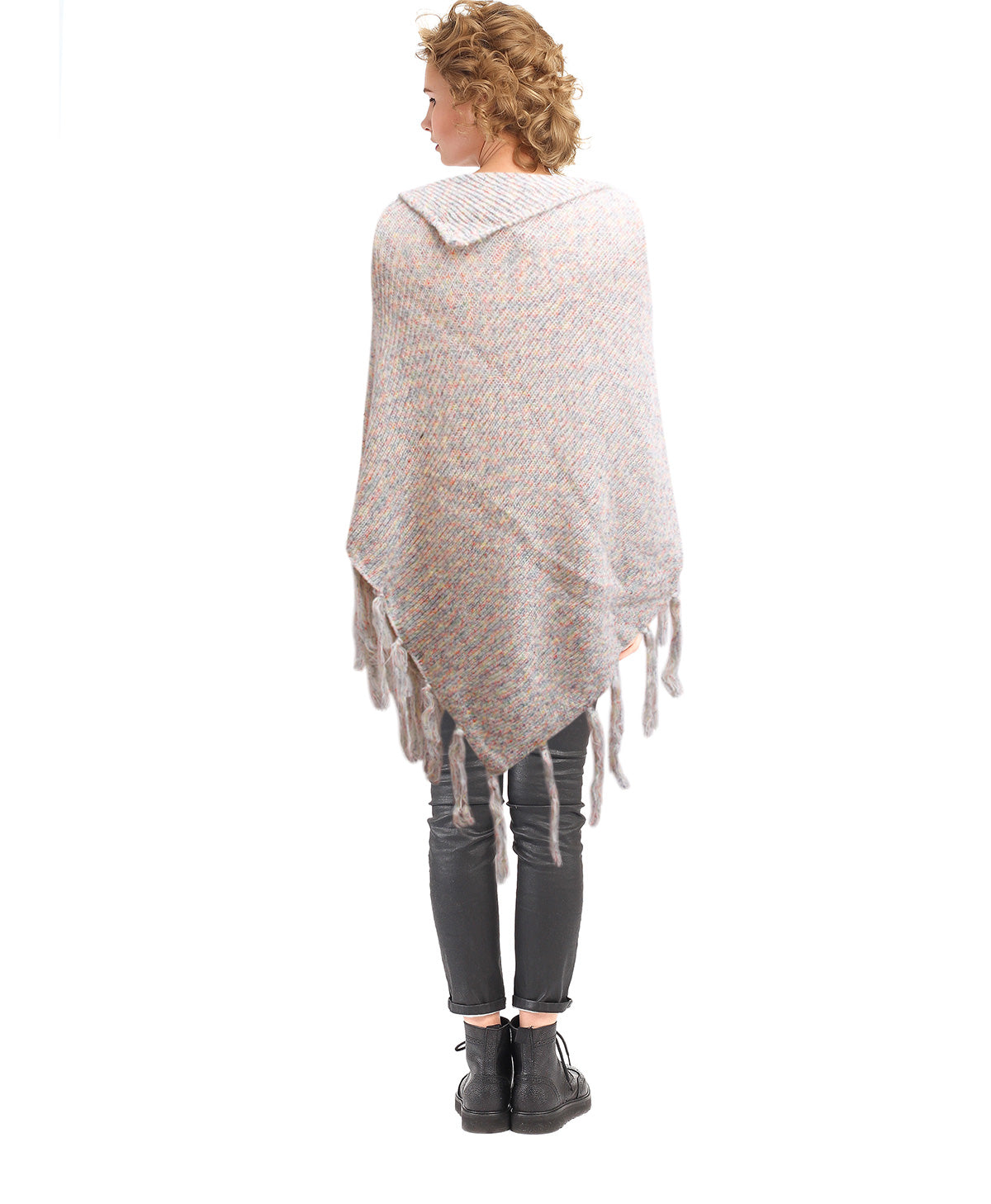 Rainbow Knit Button Poncho