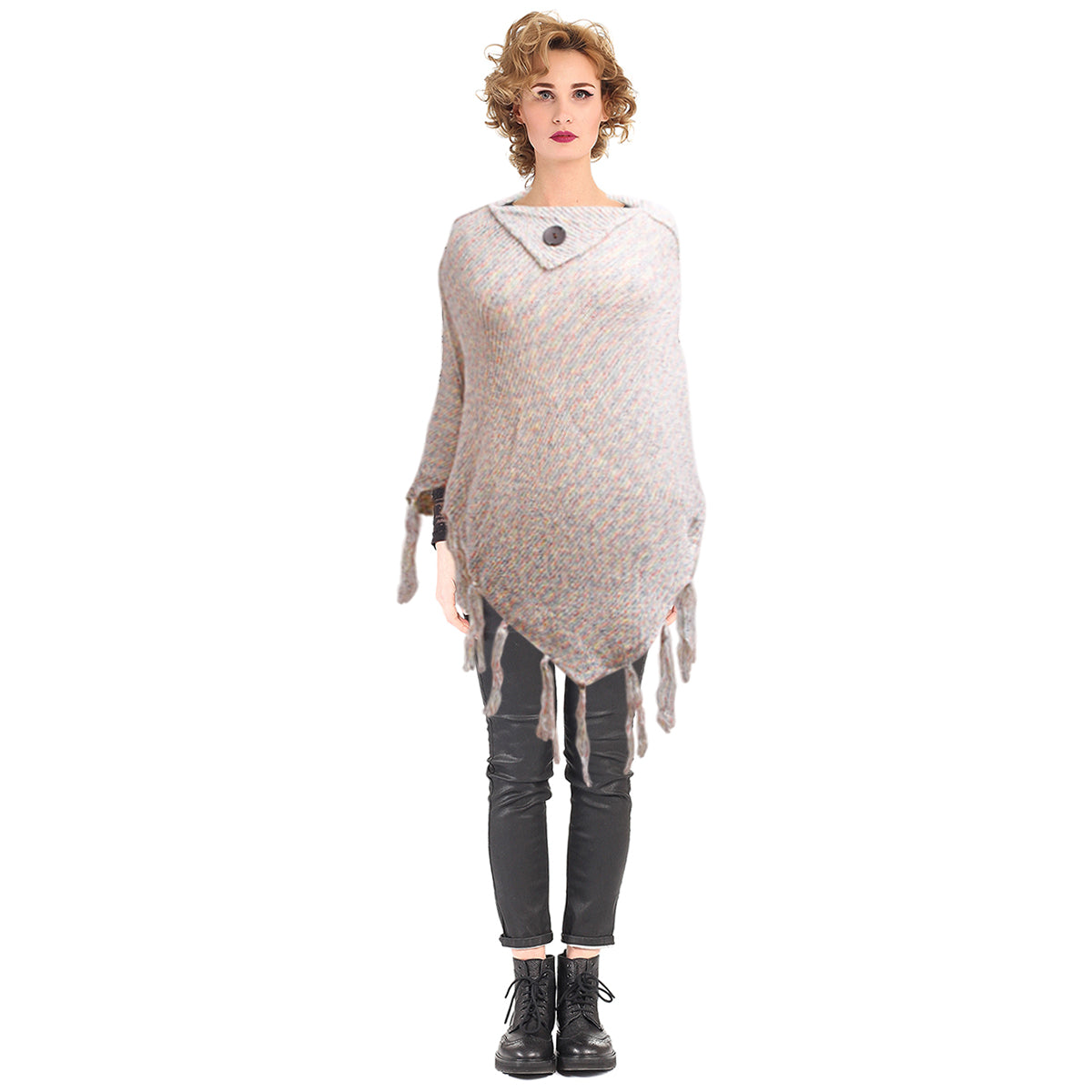 Rainbow Knit Button Poncho