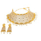 Gold and Round Rhinestone Rigid Collar Choker Necklace Set with Drop Pearl Detail