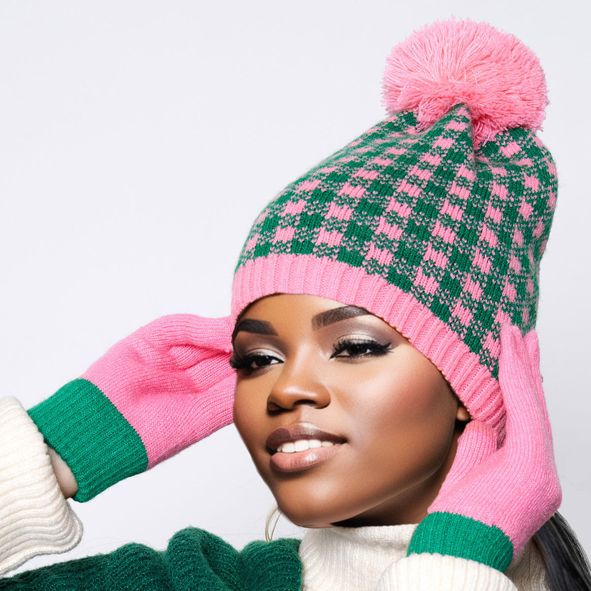 Pink with Green Cuff Gloves