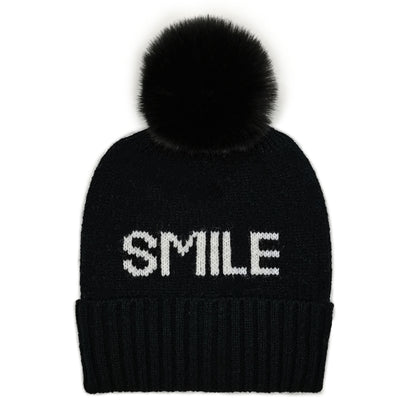 Black SMILE Pom Beanie