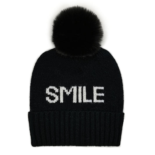 Black SMILE Pom Beanie