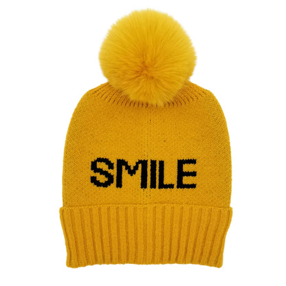 Mustard SMILE Pom Beanie