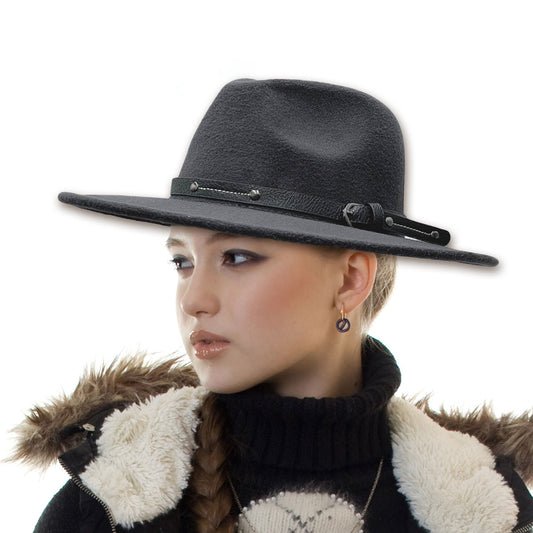 Buckle Gray Wide Brim Fedora