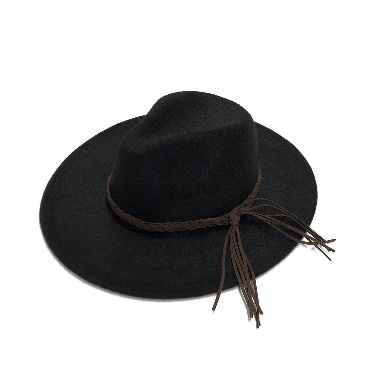 Braided Black Wide Brim Fedora