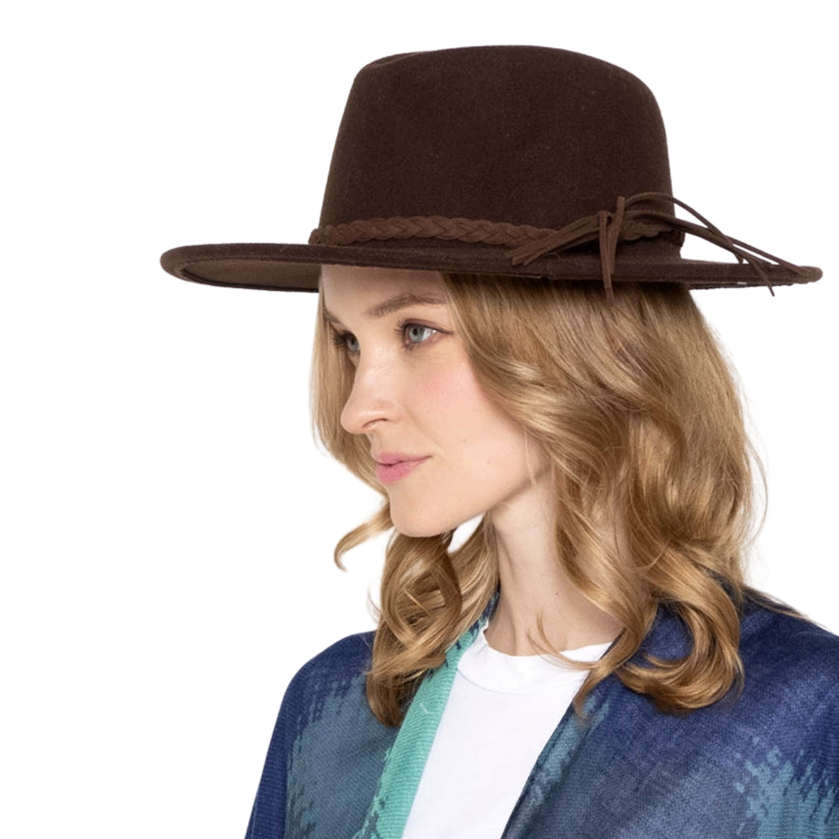 Braided Brown Wide Brim Fedora