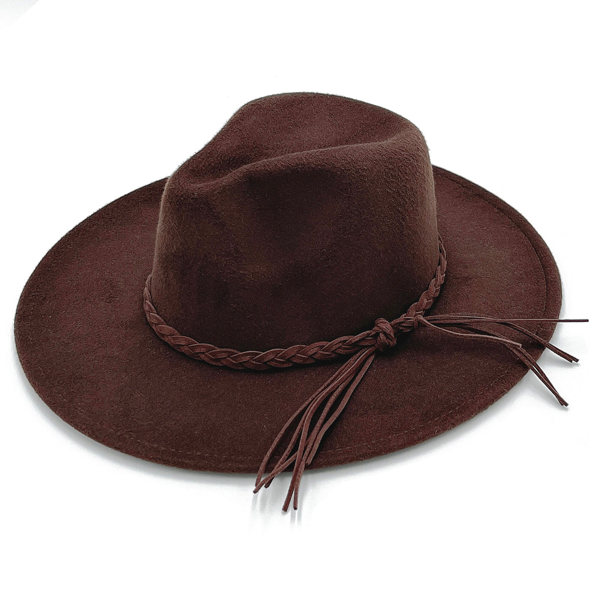 Braided Brown Wide Brim Fedora