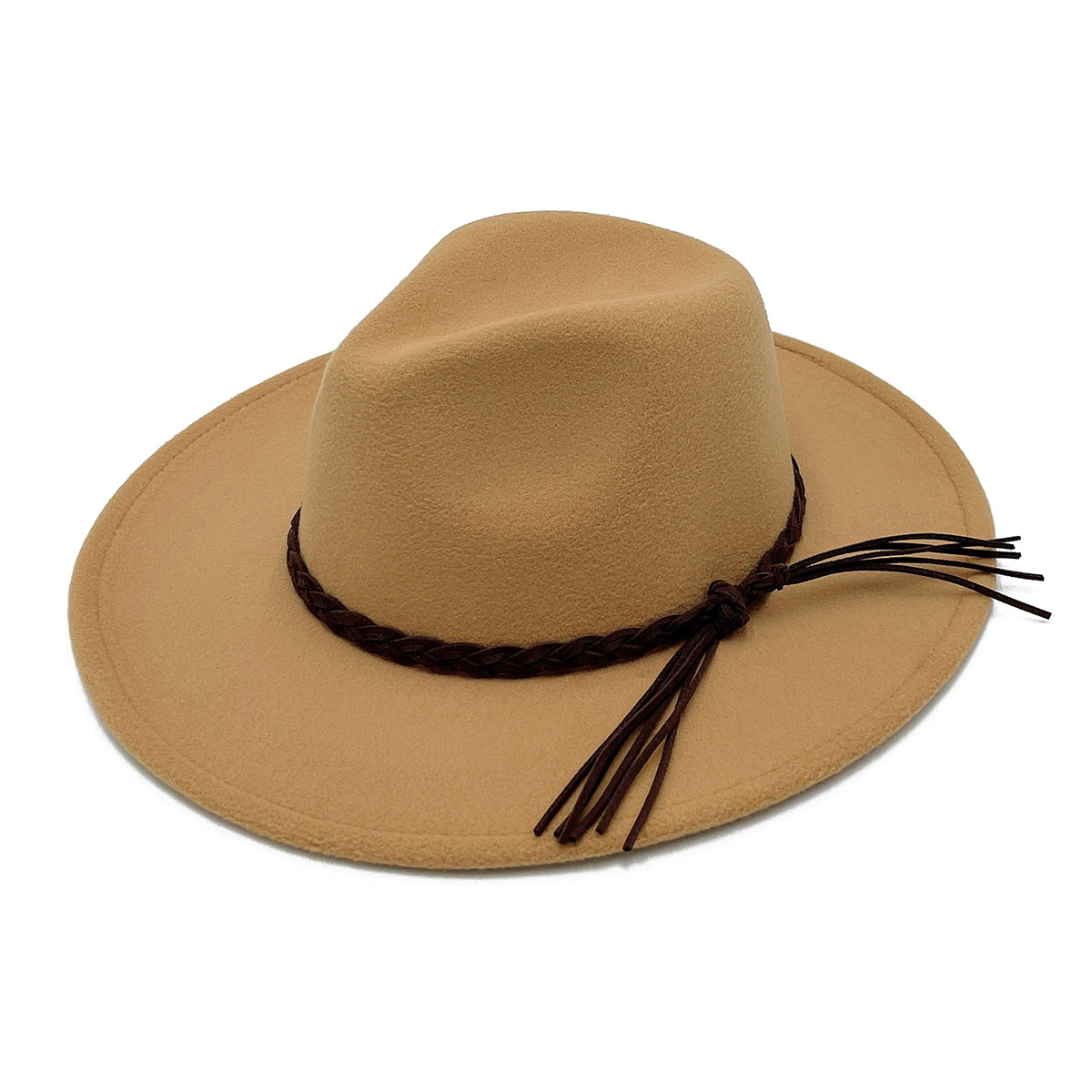 Braided Camel Wide Brim Fedora