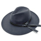 Leather Ribbon Gray Wide Brim Fedora