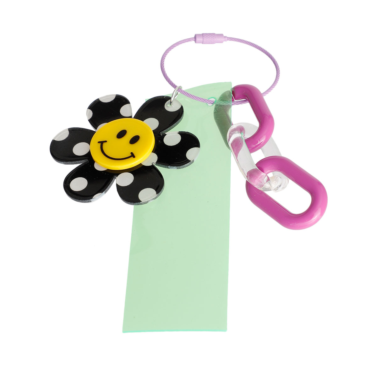 Neon Green Black Smiley Keychain Bag Charm