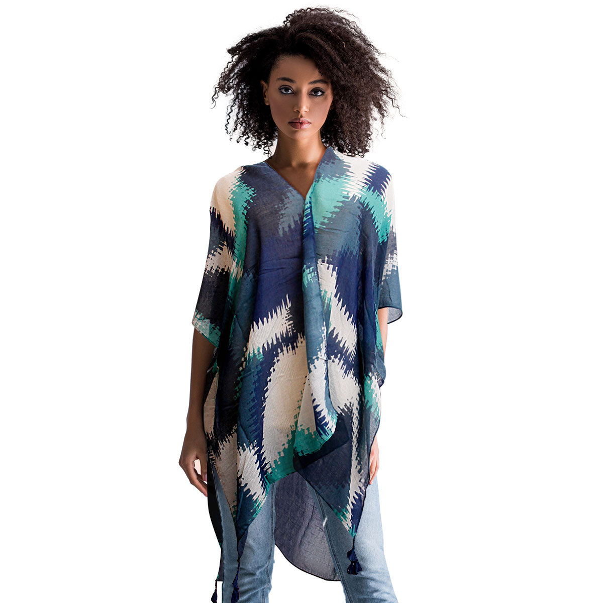 Blue Geometric Mosaic Kimono