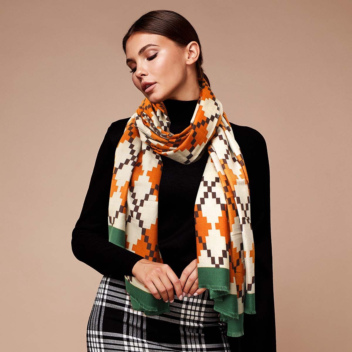 Orange Pixel Argyle Scarf