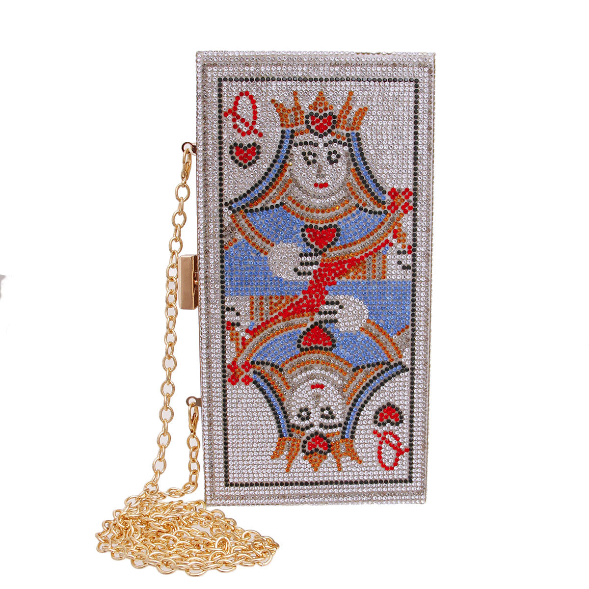 Silver Queen of Hearts Rhinestone Clutch