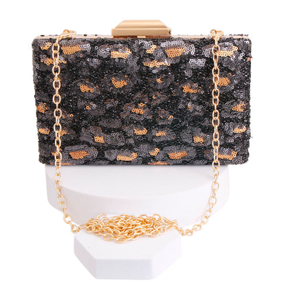 Black Leopard Sequin Hardcase Clutch